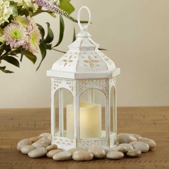 Kate Aspen Distressed Lanterns - Vintage White 5" x 13" set of 2 - Picture 2 of 6